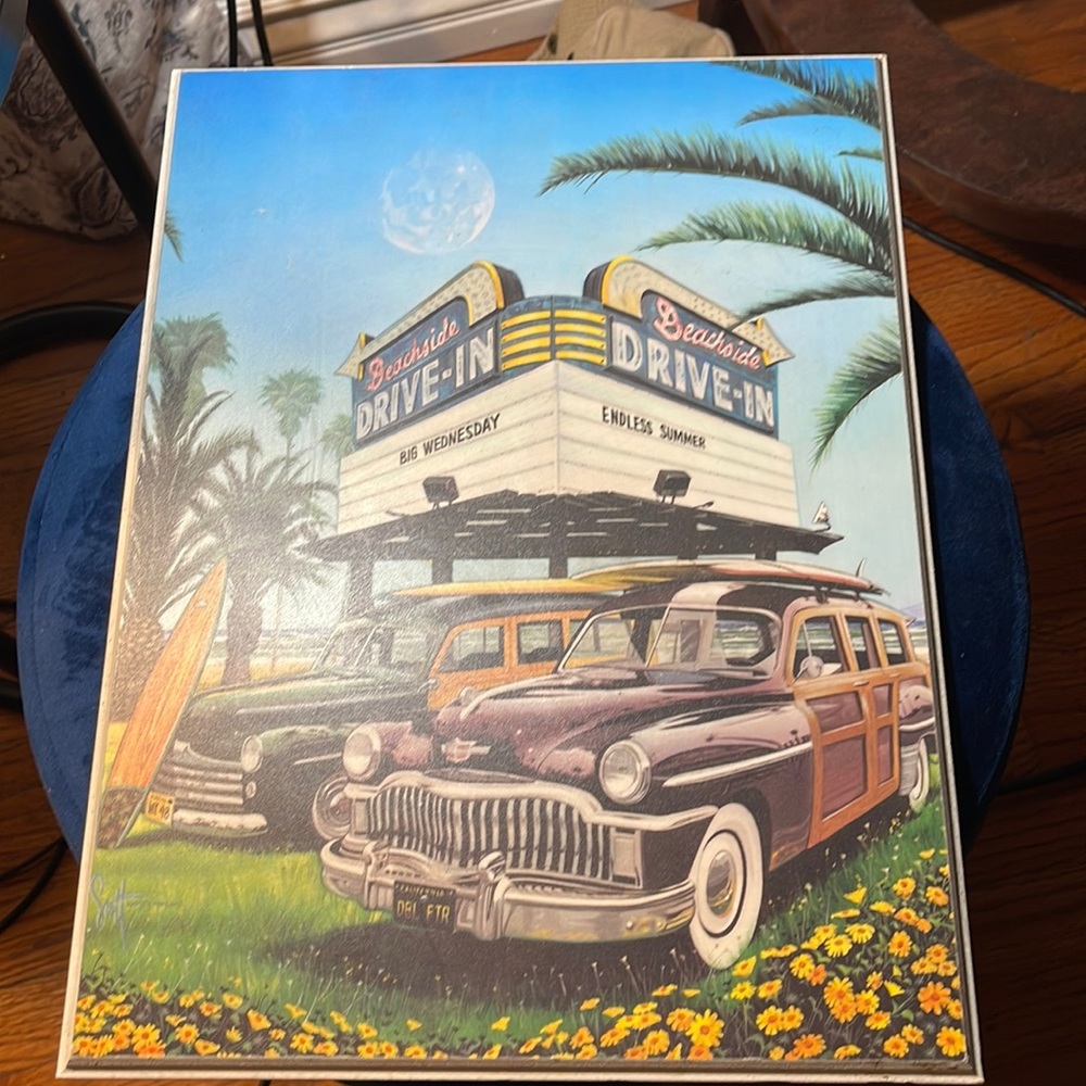 Beachside drive in wooden wall plaque